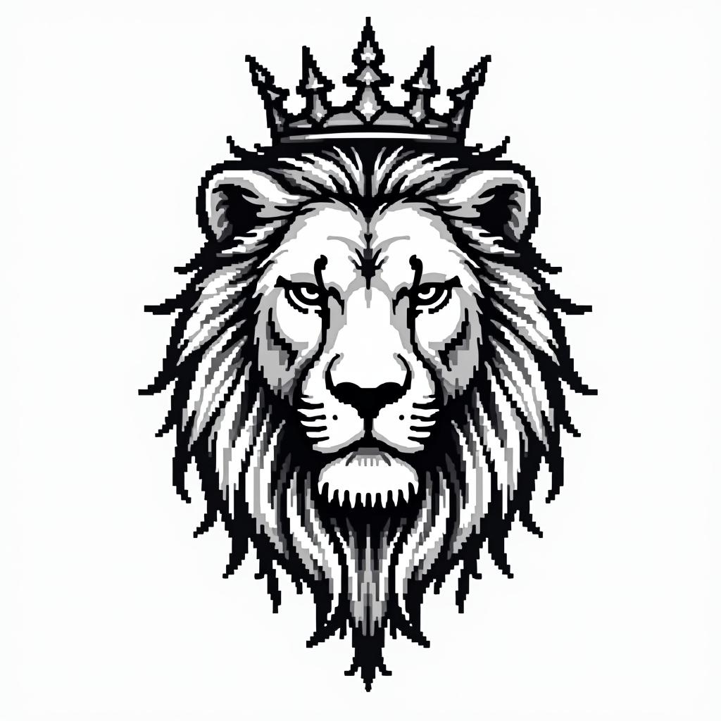 Beautiful lioness with royal crownin 8-bit tattoo style, minimalistic pixel style tattoo, pixel art with simplified shapes and retro gaming visuals, inspired by 8-bit pixel based detailing - Variation 4