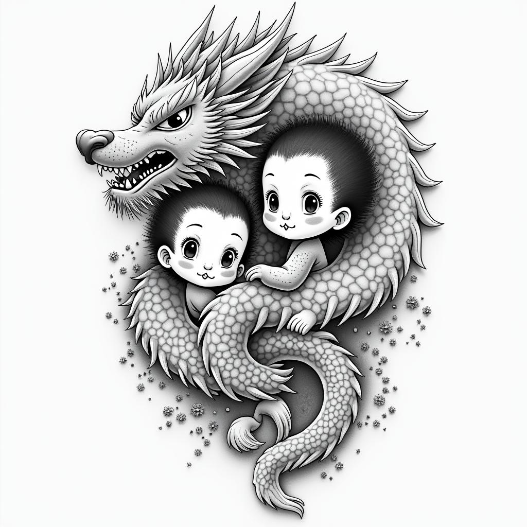 The names of my children are Loan Diego.in japanese style tattoo, detailed tattoo, traditional japanese culture tattoo, mythology, 8k