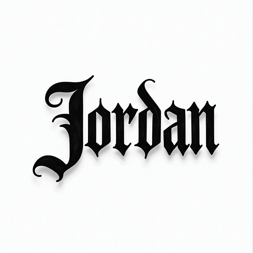 Jordantext-based tattoo, gothic font ultra-realistic, perfectly placed, high-quality font design, photo-realistic shading, 8k, high quality, finely detailed typography - Variation 3