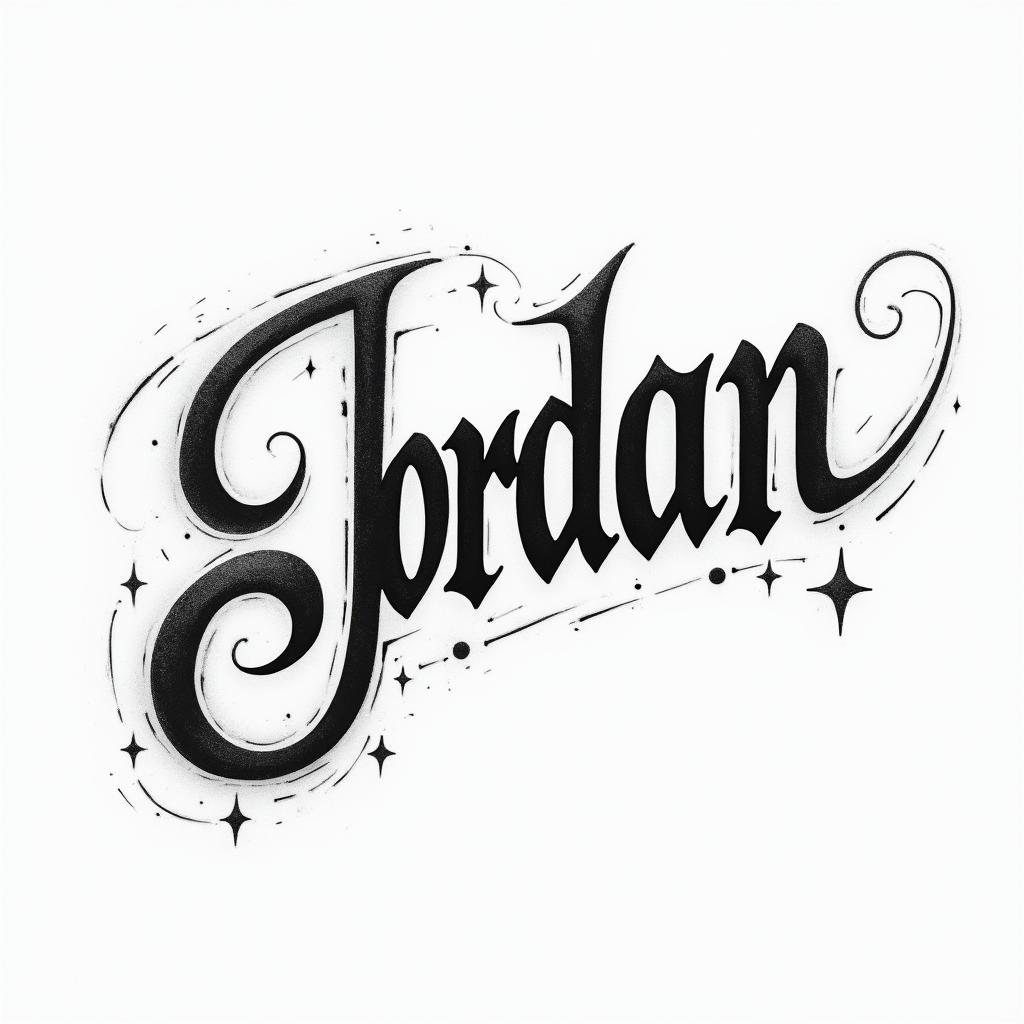 Jordantext-based tattoo, gothic font ultra-realistic, perfectly placed, high-quality font design, photo-realistic shading, 8k, high quality, finely detailed typography - Variation 4
