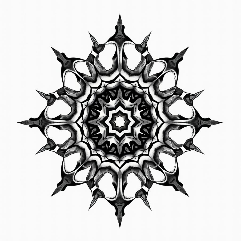 Space in geometric style tattoo, blending hexagons, mandala-inspired patterns, symmetrical and fractal design, clean lines, sharp angles - Variation 5