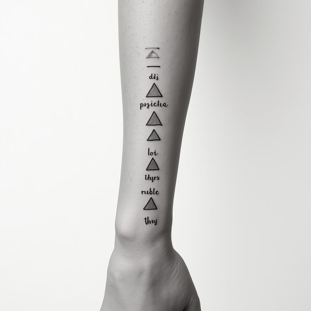 11 names of grandchildren on wristin minimalist style tattoo, featuring simple shapes and fine lines, with minimal shading and details, tiny triangles, creating a sense of balance and harmony - Variation 2