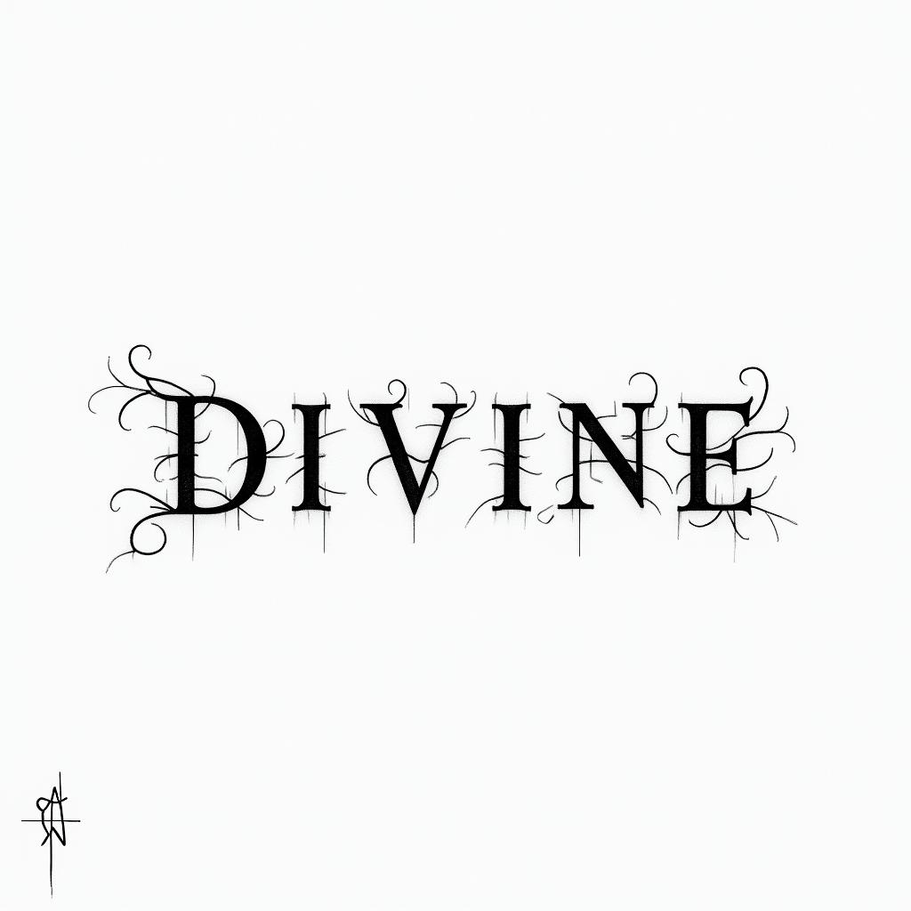 Divineminimalist text-based tattoo, Monospace font ultra-realistic, perfectly placed, high-quality font design, photo-realistic shading, 8k, high quality, finely detailed typograph - Variation 4