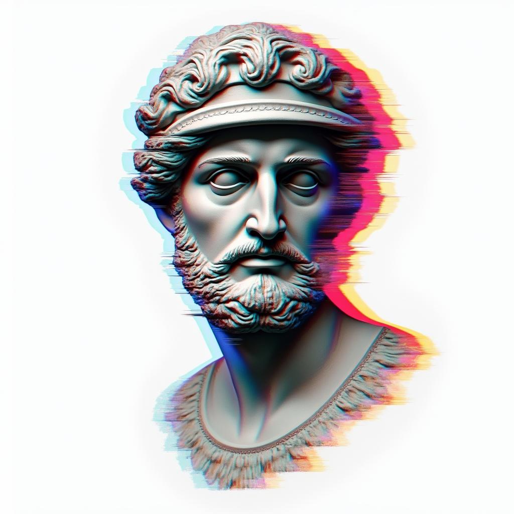 Emergency medical servicesin distorted and fragmented tattoo design, featuring a classical statue bust, in a glitch art style with vibrant, overlapping colors of cyan, magenta, and yellow, creating a digital distortion effect - Variation 2