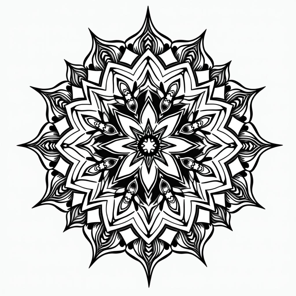 Cool lookingin dotwork style tattoo, complex mandala patterns, interlocking geometric shapes with sharp symmetry, clean lines, sharp angles - Variation 4