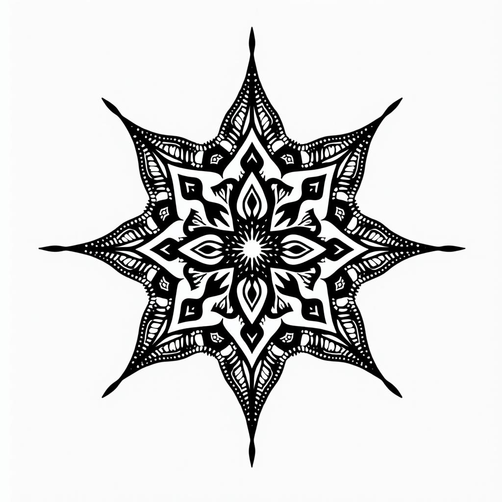 Cool lookingin dotwork style tattoo, complex mandala patterns, interlocking geometric shapes with sharp symmetry, clean lines, sharp angles