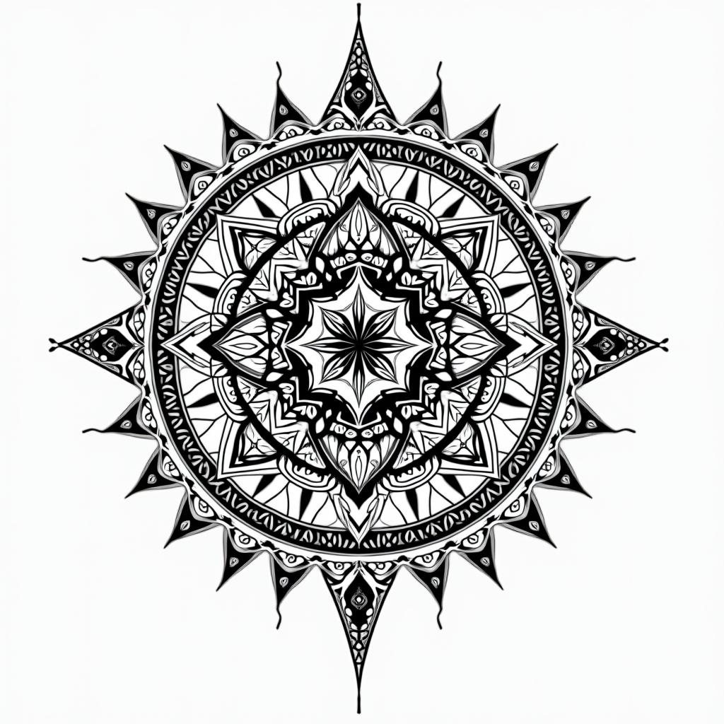 Leo constellationin dotwork style tattoo, complex mandala patterns, interlocking geometric shapes with sharp symmetry, clean lines, sharp angles - Variation 2
