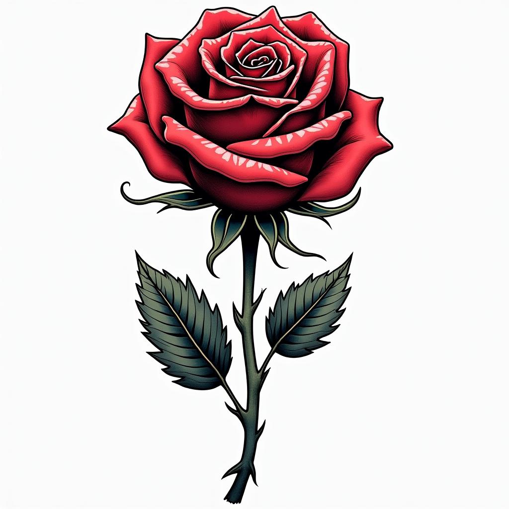Music rosein pop art style tattoo, featuring bold and vibrant colors, exaggerated outlines, iconic imagery, inspired by comic books and speech bubbles, comic book characters, retro pop culture