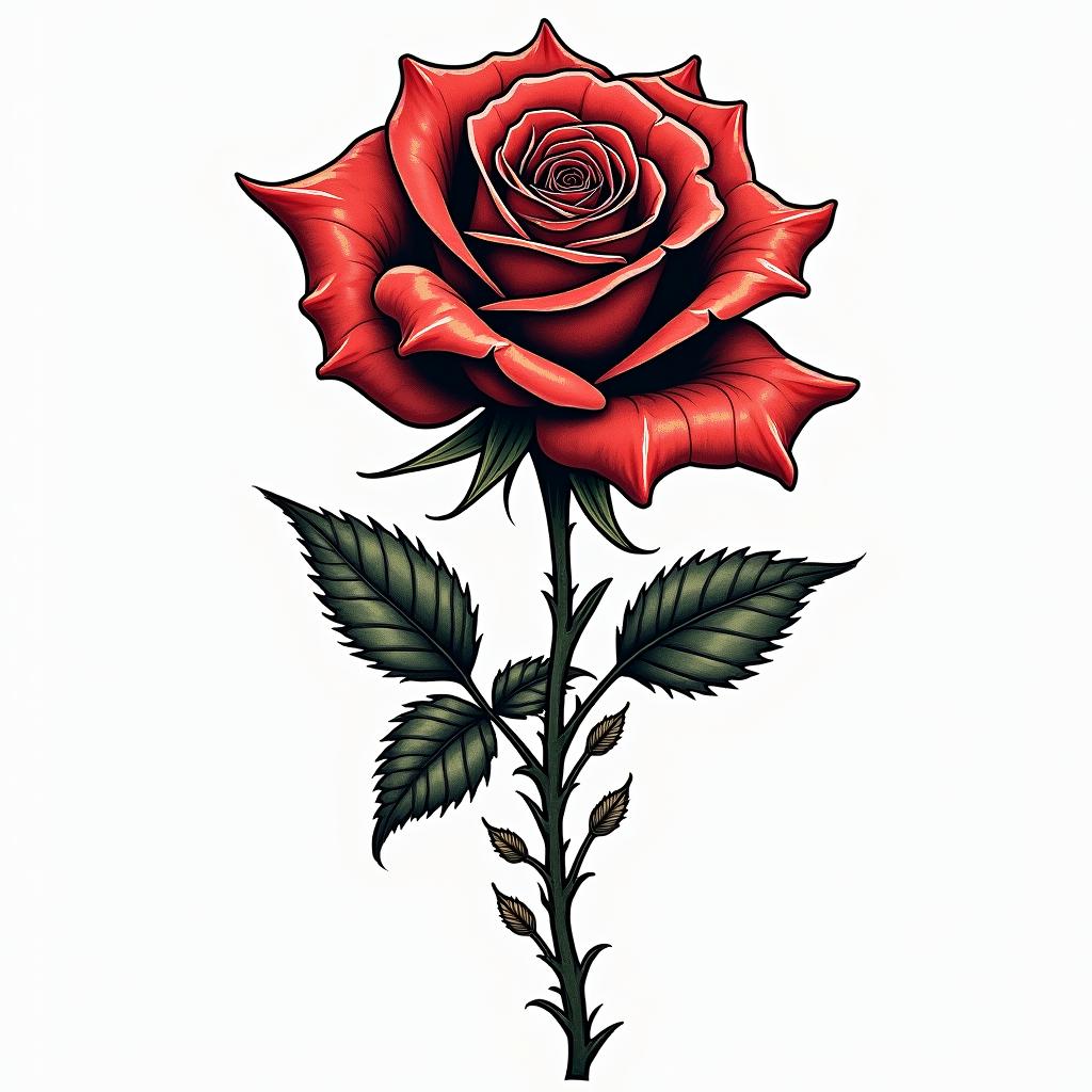 Music rosein pop art style tattoo, featuring bold and vibrant colors, exaggerated outlines, iconic imagery, inspired by comic books and speech bubbles, comic book characters, retro pop culture - Variation 2