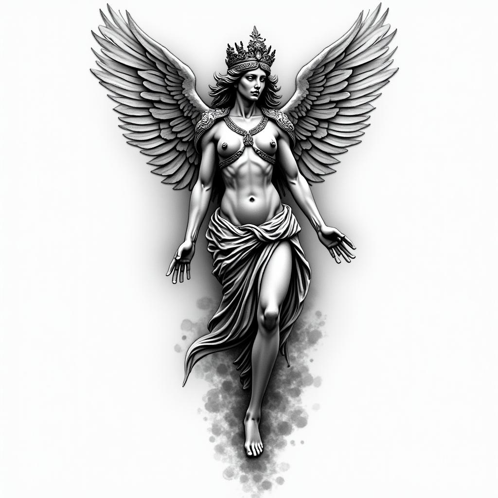 Athena, the goddess of war, firehigly detailed tattoo - Variation 43