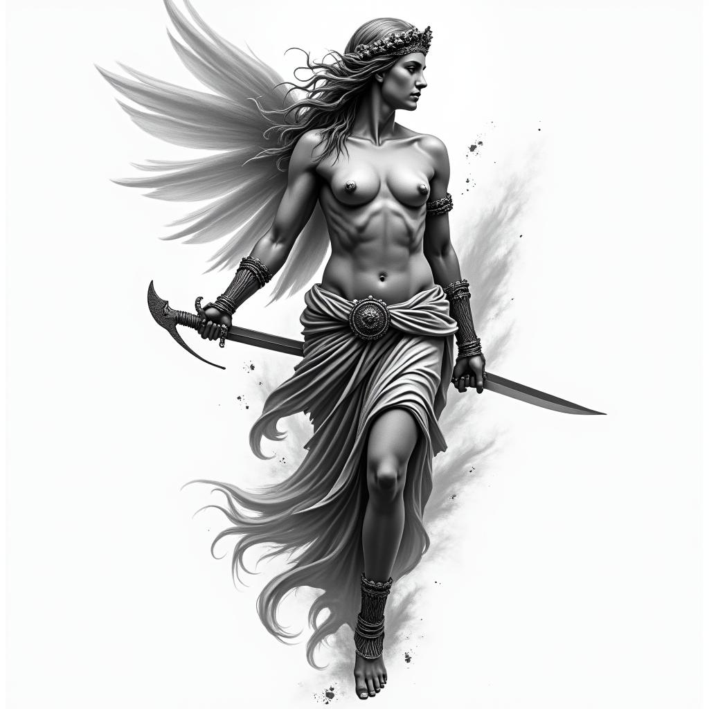 Athena, the goddess of war, firehigly detailed tattoo - Variation 41