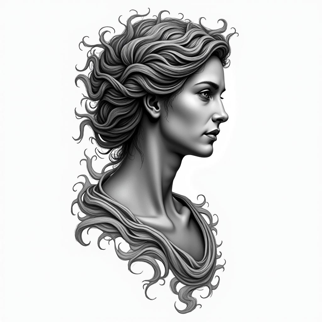 Athena, the goddess of war, firehigly detailed tattoo - Variation 42