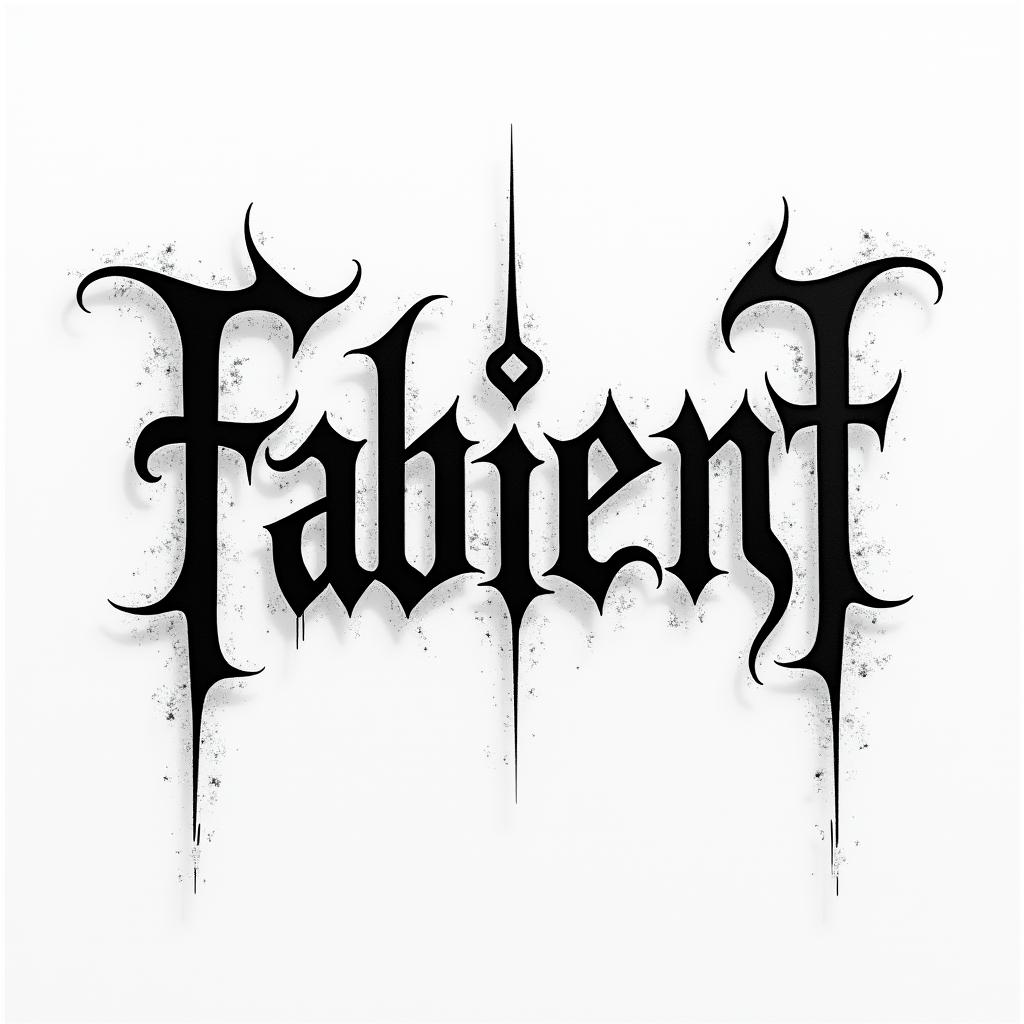 Fabientext-based tattoo, gothic font ultra-realistic, perfectly placed, high-quality font design, photo-realistic shading, 8k, high quality, finely detailed typography - Variation 3