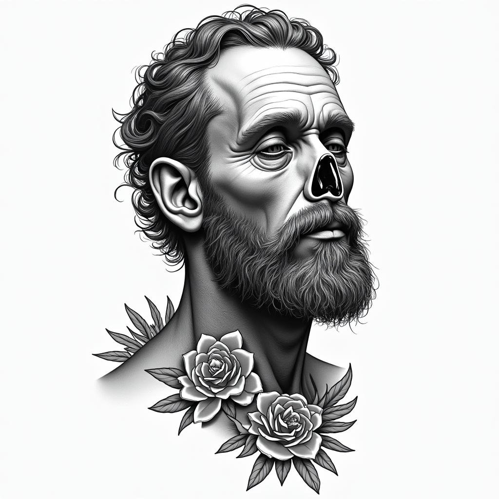 David, Aries, Wisconsinin authentic tattoo style, incorporating traditional modifications, bold black outlines, solid color fills, featuring classic authentic elements - Variation 2