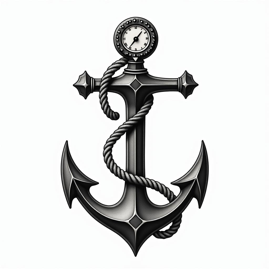 Anchor with nautical rope and compass ha bb bv well and 
b bhigly detailed tattoo - Variation 2