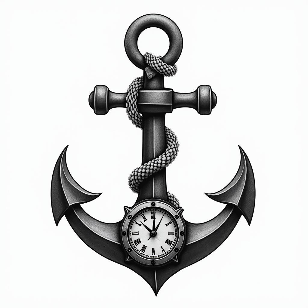 Anchor with nautical rope and compass ha bb bv well and 
b bhigly detailed tattoo