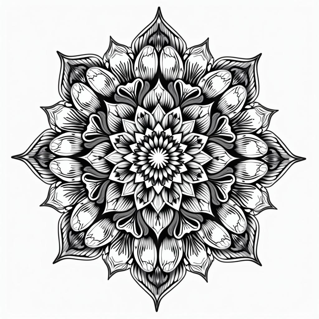 1983 Pisces beach daughterin dotwork style tattoo, complex mandala patterns, interlocking geometric shapes with sharp symmetry, clean lines, sharp angles - Variation 3