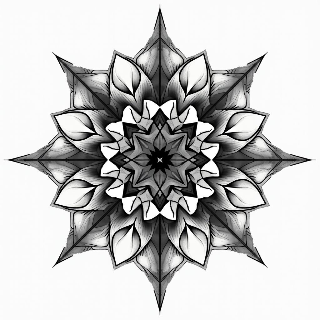 Stefan Wagge Vilshofen in geometric style tattoo, blending hexagons, mandala-inspired patterns, symmetrical and fractal design, clean lines, sharp angles - Variation 4