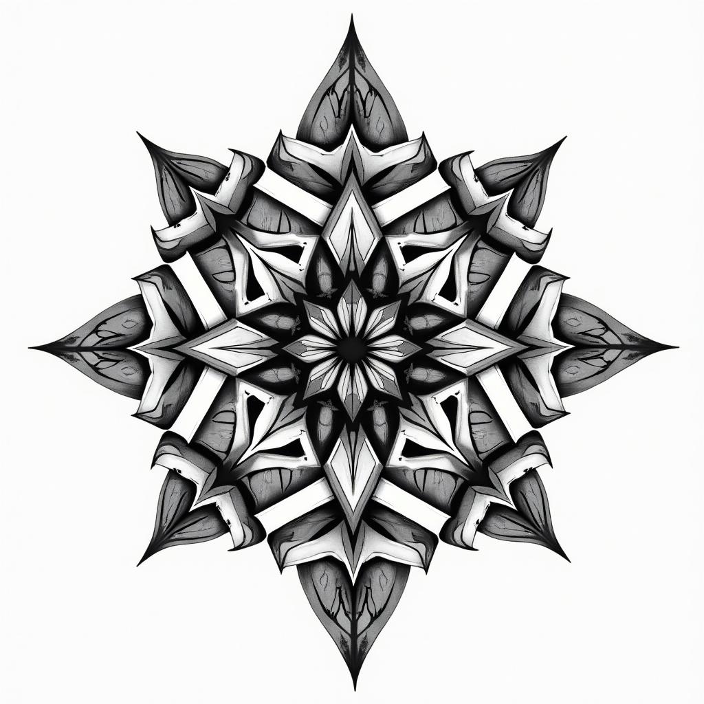 Stefan Wagge Vilshofen in geometric style tattoo, blending hexagons, mandala-inspired patterns, symmetrical and fractal design, clean lines, sharp angles - Variation 3