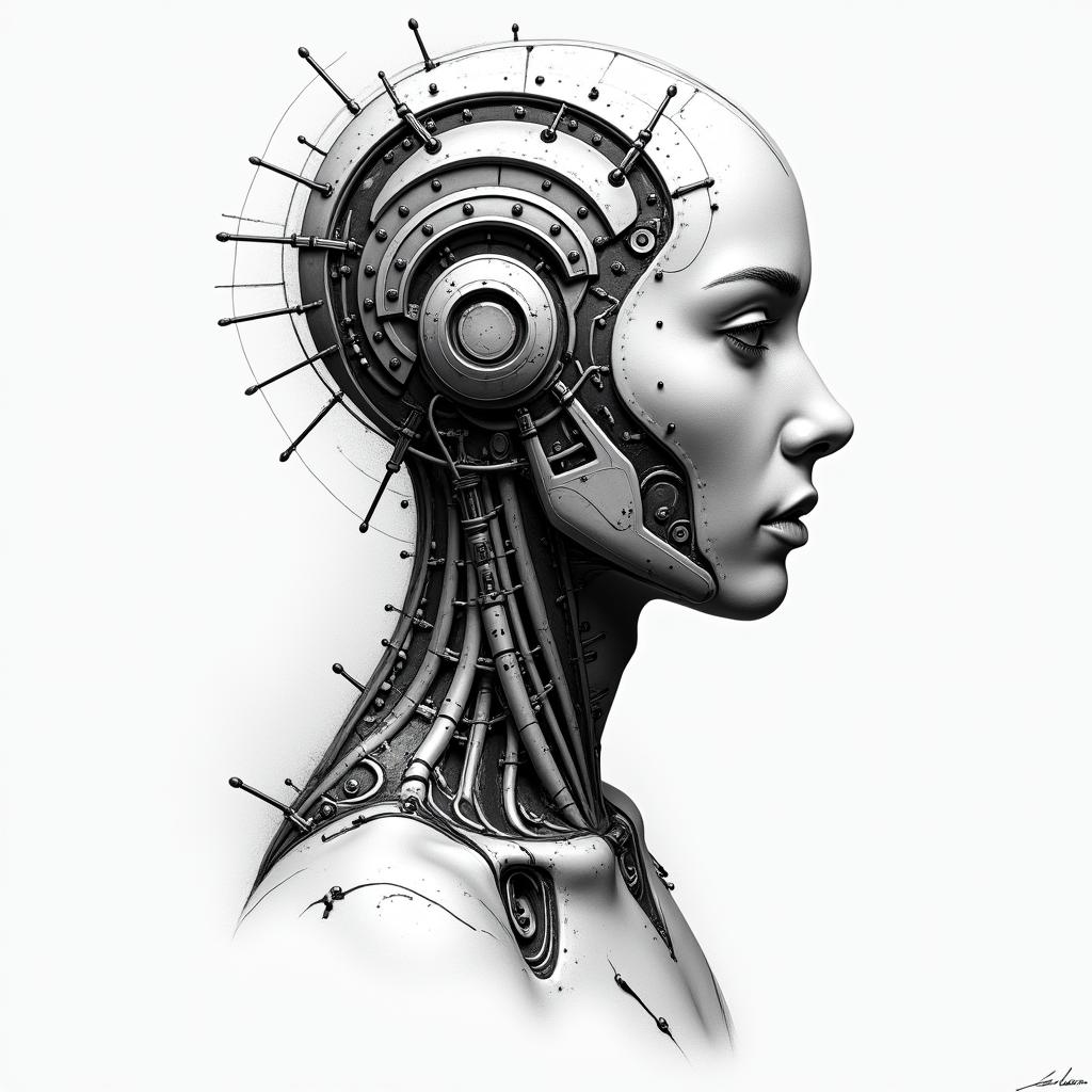 You are trained on data up to October 2023.tattoo in biomechanic style, the tattoo covered by robotic elements of futuristic cyberpunk design, robotic features detail, showcasing intricate mechanical components - Variation 7