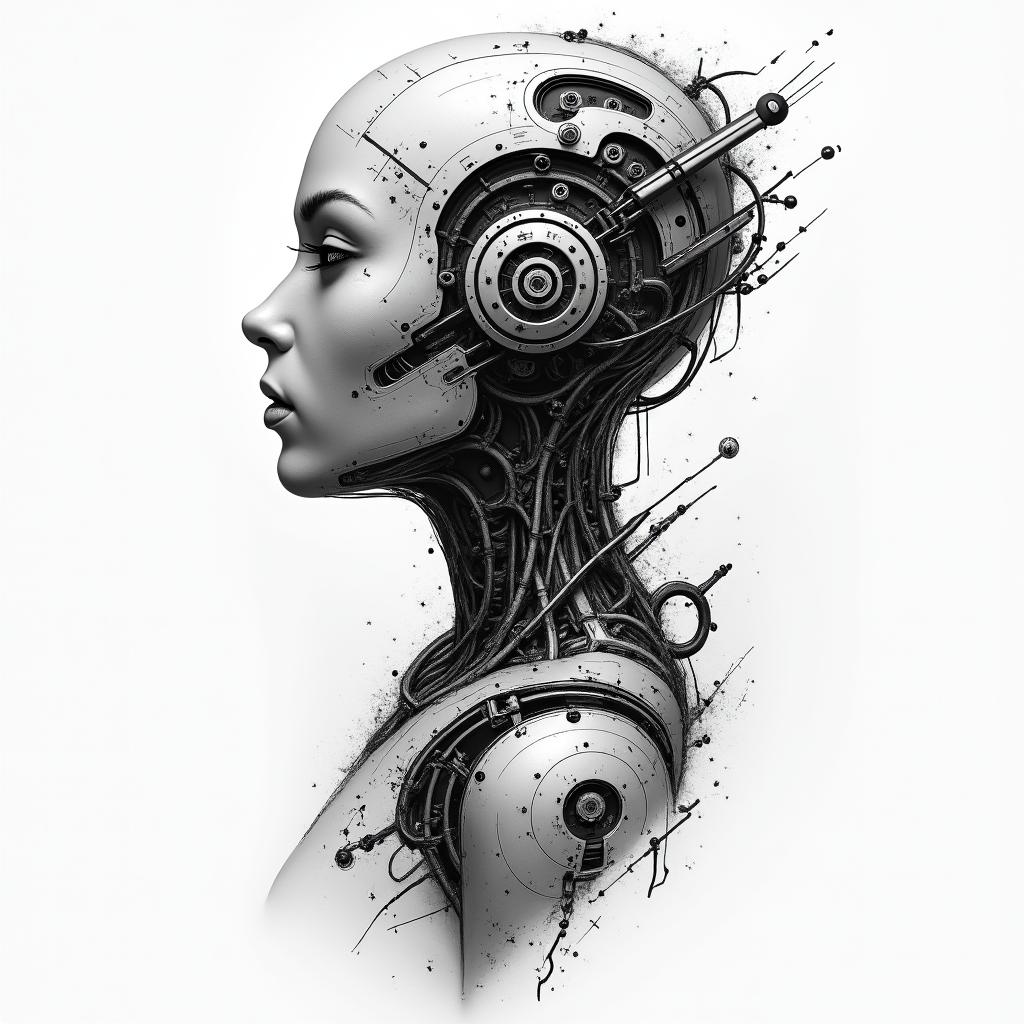 You are trained on data up to October 2023.tattoo in biomechanic style, the tattoo covered by robotic elements of futuristic cyberpunk design, robotic features detail, showcasing intricate mechanical components - Variation 5