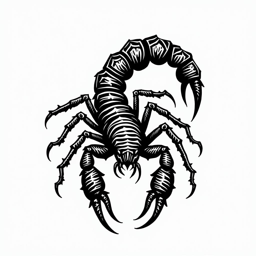 Scorpion with sharp, detailed clawsin tribal tattoo style, featuring bold and black geometric shapes, curved lines, intertwine and flow seamlessly, creating a powerful and symbolic design, polynesian and maori styles - Variation 2