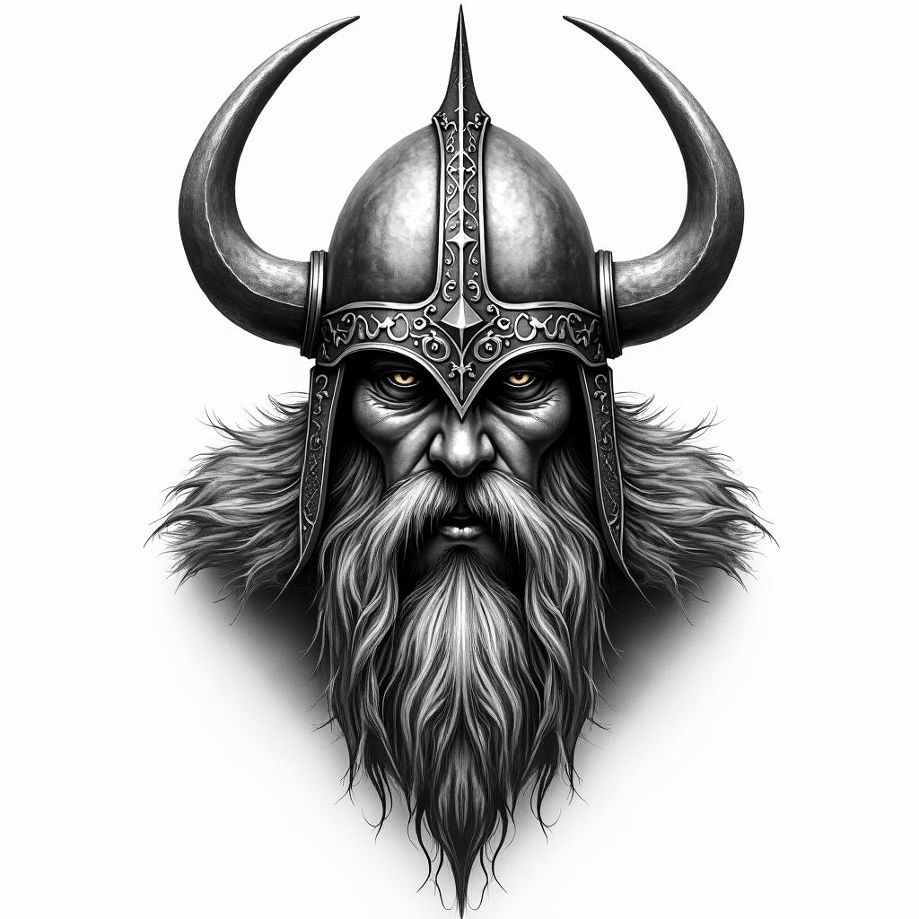 Fierce Viking with intricate helmet designhigly detailed tattoo - Variation 31