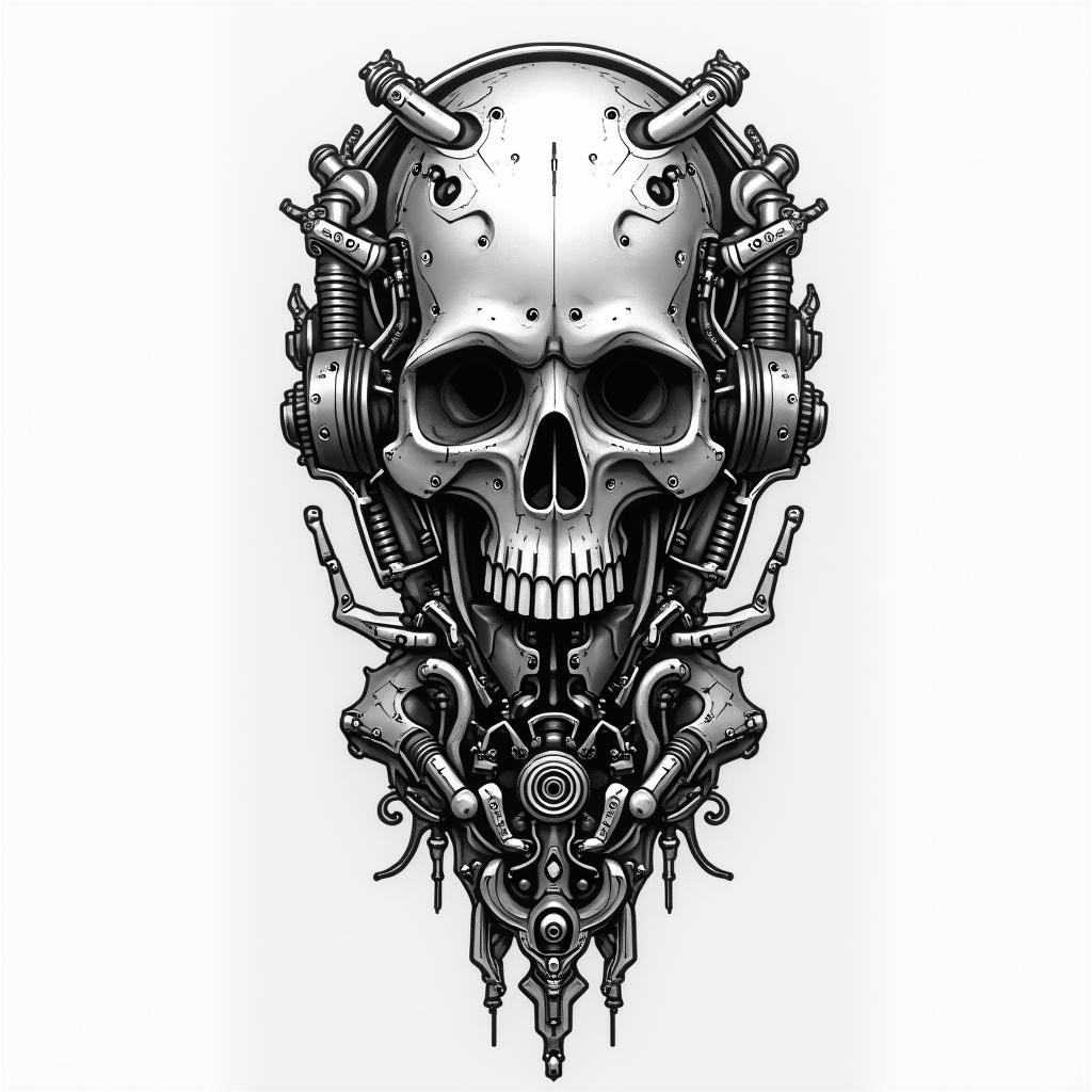 Harleytattoo in biomechanic style, the tattoo covered by robotic elements of futuristic cyberpunk design, robotic features detail, showcasing intricate mechanical components - Variation 4