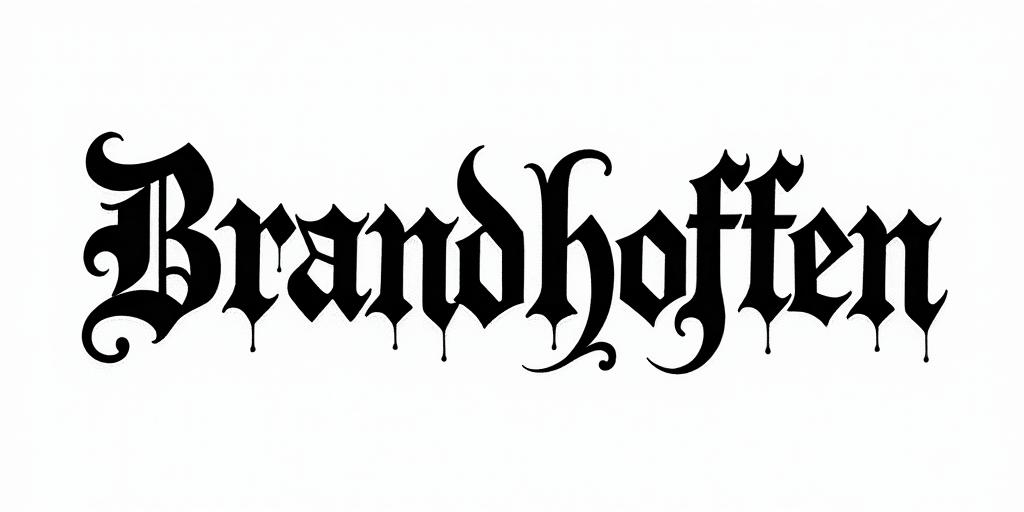Brandhofentext-based tattoo, gothic font ultra-realistic, perfectly placed, high-quality font design, photo-realistic shading, 8k, high quality, finely detailed typography - Variation 11