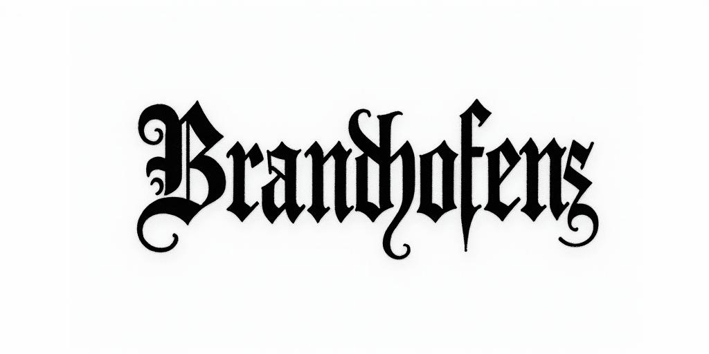 Brandhofentext-based tattoo, gothic font ultra-realistic, perfectly placed, high-quality font design, photo-realistic shading, 8k, high quality, finely detailed typography - Variation 10