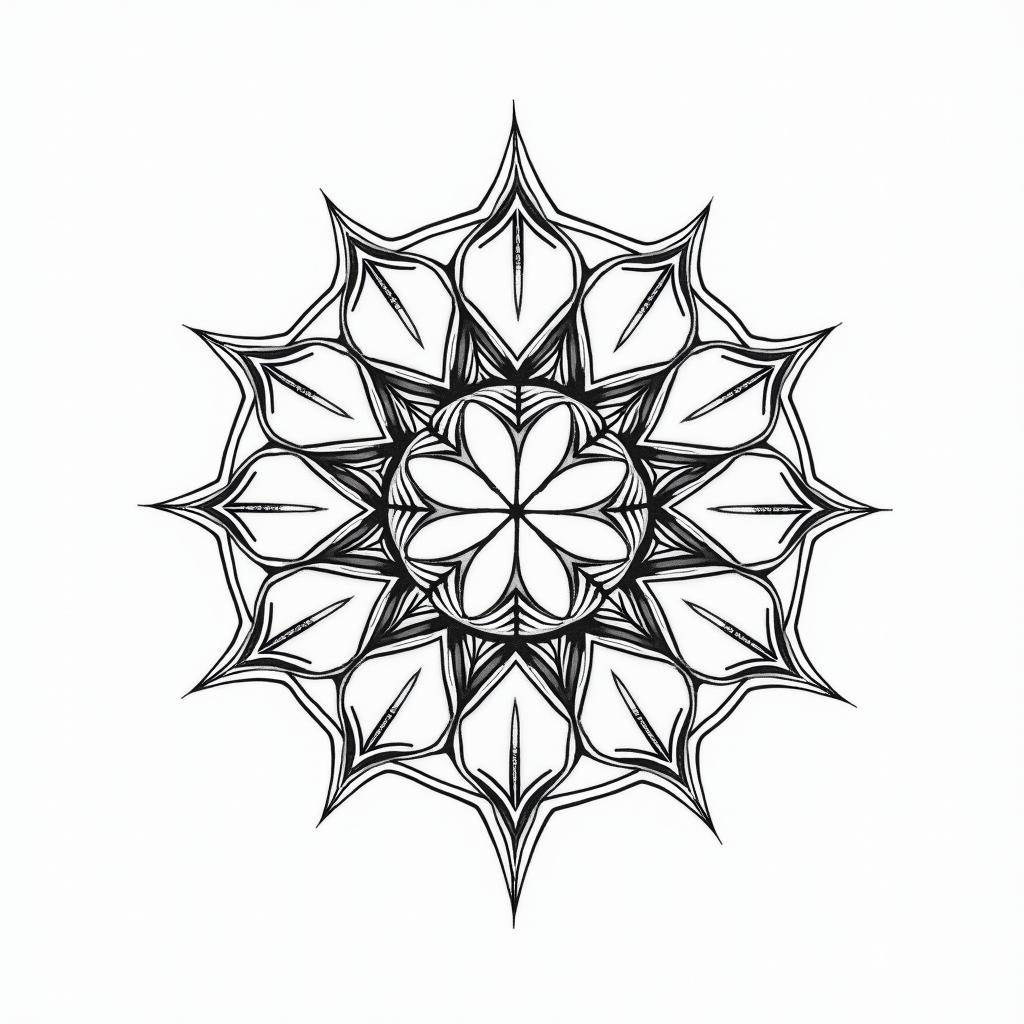 Simple letters “NMRK” in geometric style tattoo, blending hexagons, mandala-inspired patterns, symmetrical and fractal design, clean lines, sharp angles - Variation 4