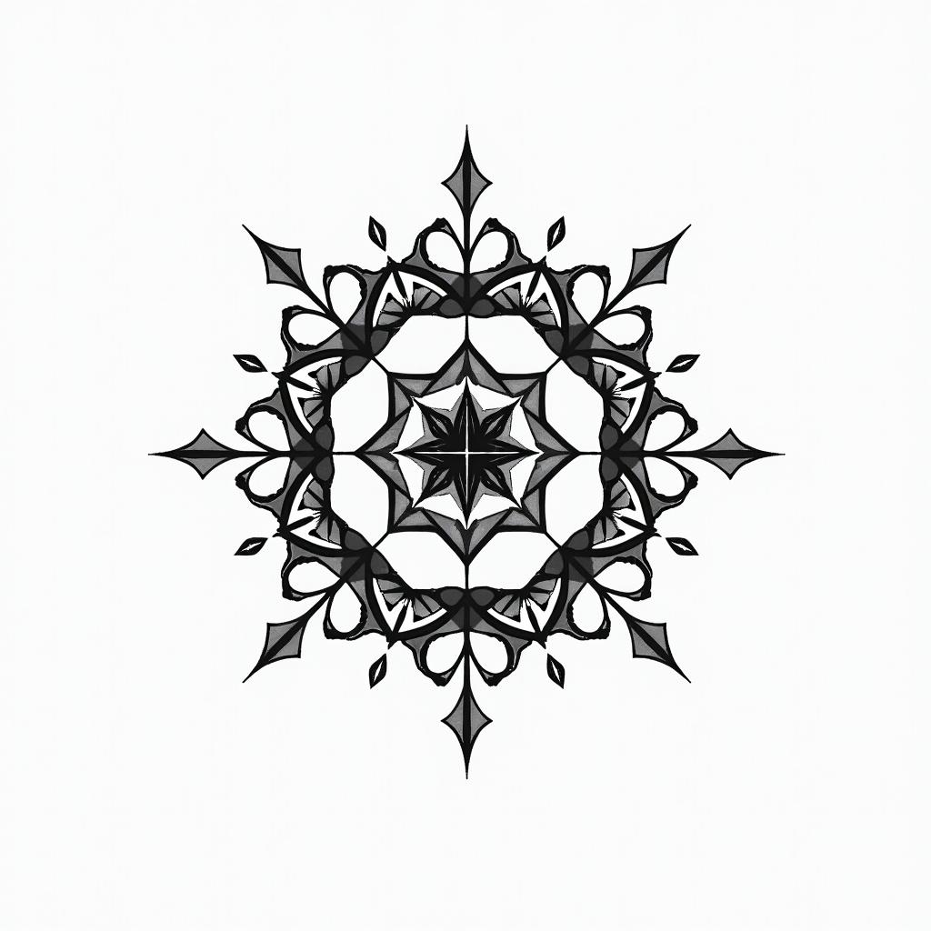 Simple letters “NMRK” in geometric style tattoo, blending hexagons, mandala-inspired patterns, symmetrical and fractal design, clean lines, sharp angles - Variation 2