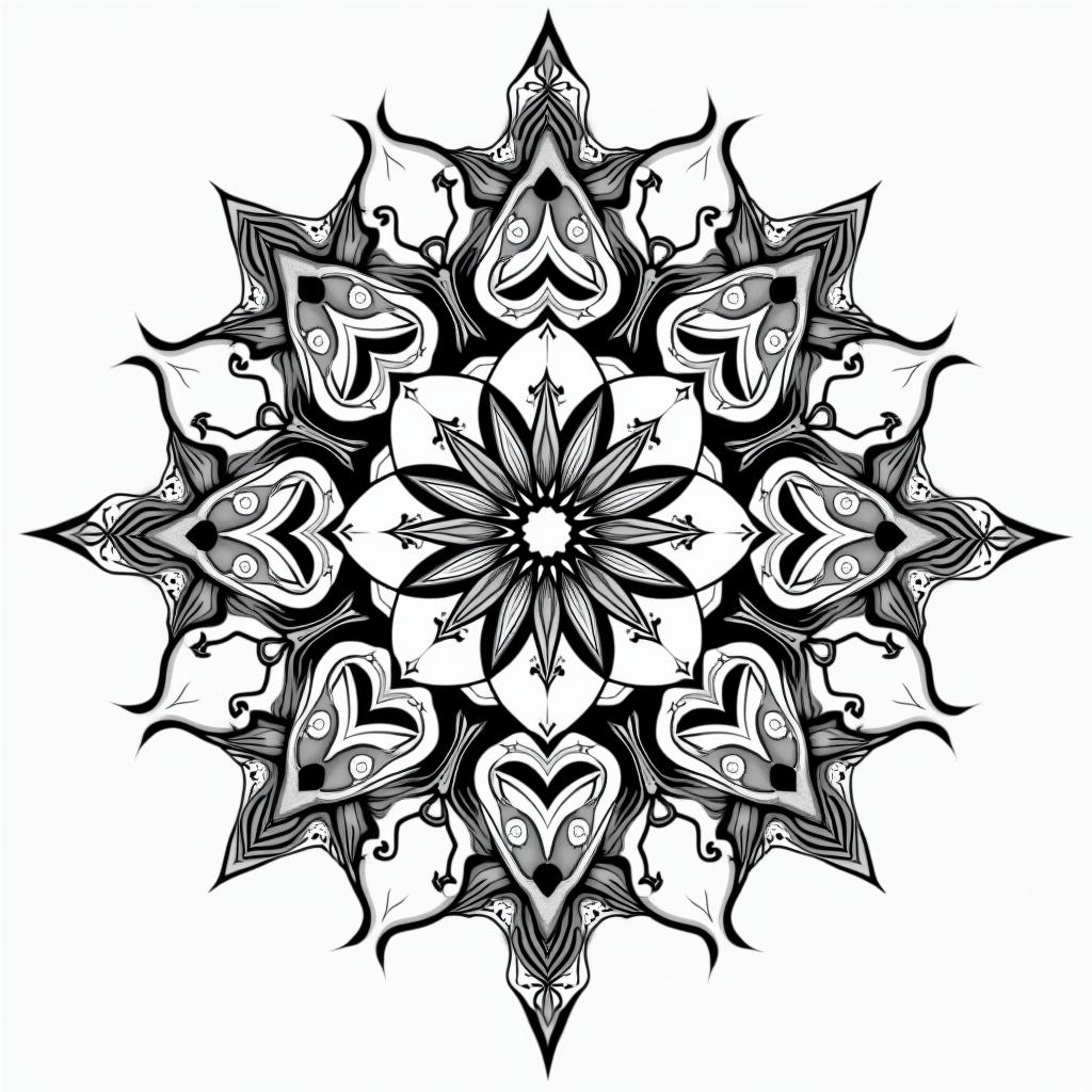 Meaning full tattooin dotwork style tattoo, complex mandala patterns, interlocking geometric shapes with sharp symmetry, clean lines, sharp angles - Variation 4