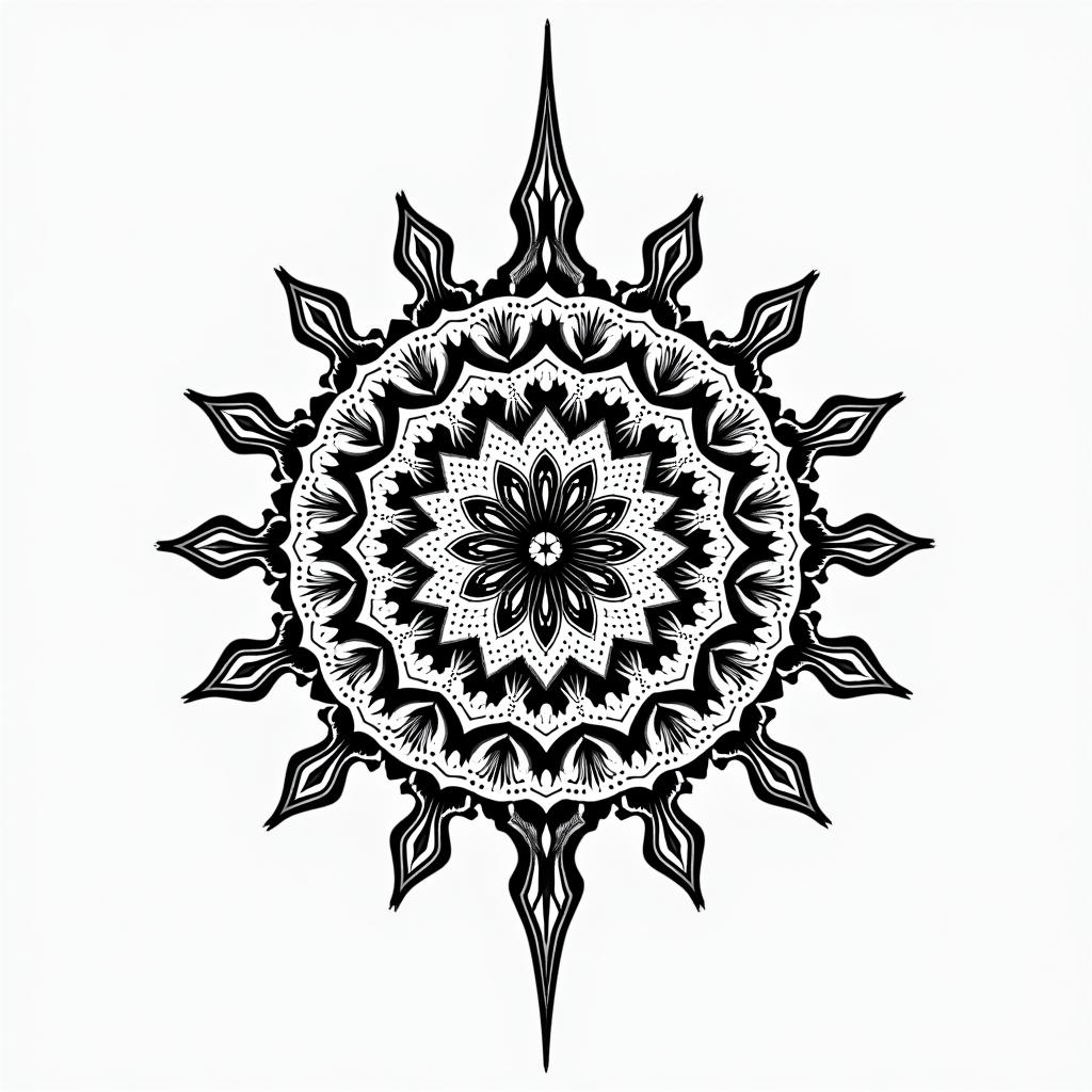 Meaning full tattooin dotwork style tattoo, complex mandala patterns, interlocking geometric shapes with sharp symmetry, clean lines, sharp angles - Variation 2