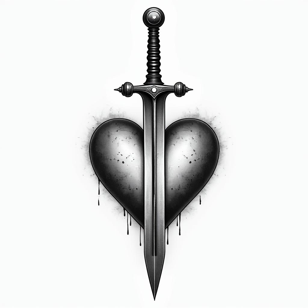3 sword impaled a heart with a little letter i inside herhigly detailed tattoo - Variation 4