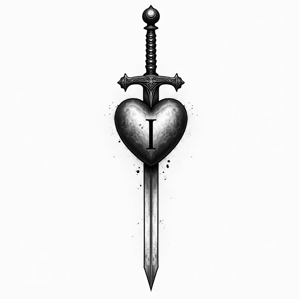 3 sword impaled a heart with a little letter i inside herhigly detailed tattoo - Variation 2
