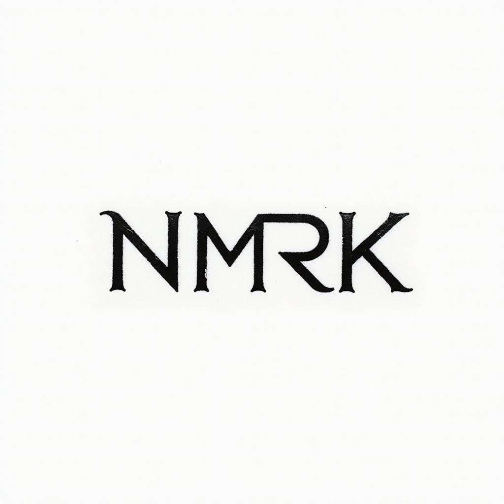 Simple letters “NMRK”minimalist text-based tattoo, Monospace font ultra-realistic, perfectly placed, high-quality font design, photo-realistic shading, 8k, high quality, finely detailed typograph - Variation 4