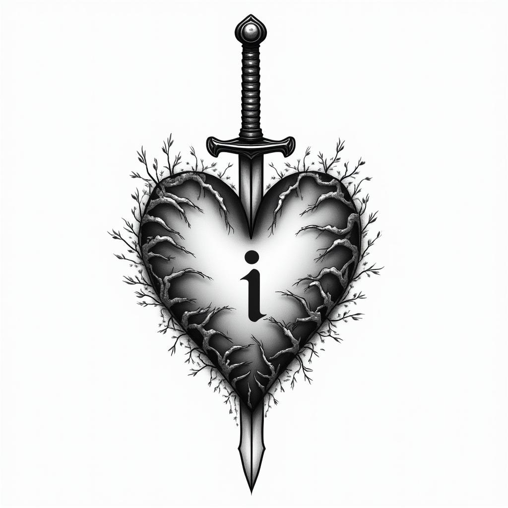 3 sword impaled a heart with a little letter i inside herin japanese style tattoo, detailed tattoo, traditional japanese culture tattoo, mythology, 8k - Variation 4