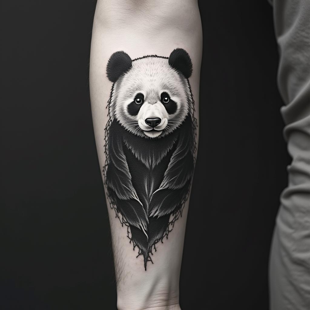 Neo traditional pandahigly detailed tattoo
