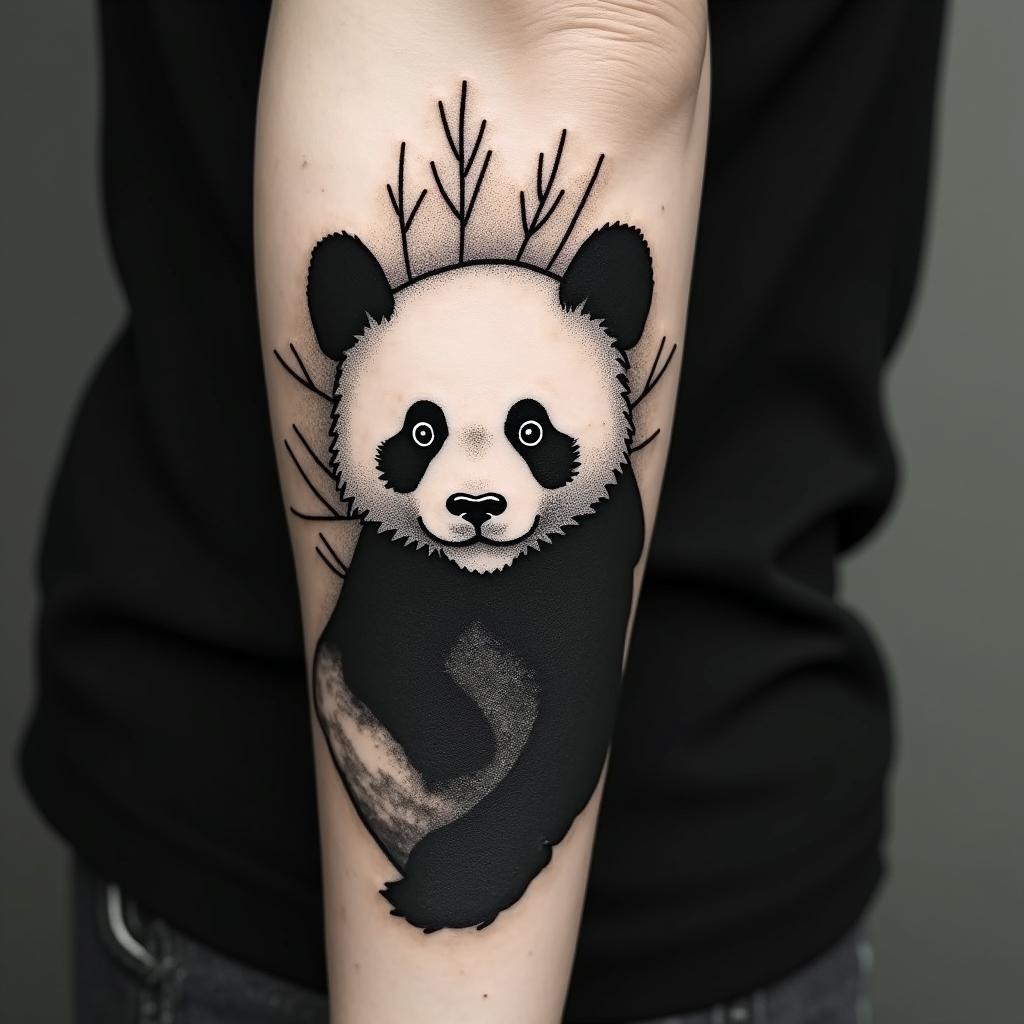 Neo traditional pandahigly detailed tattoo - Variation 2
