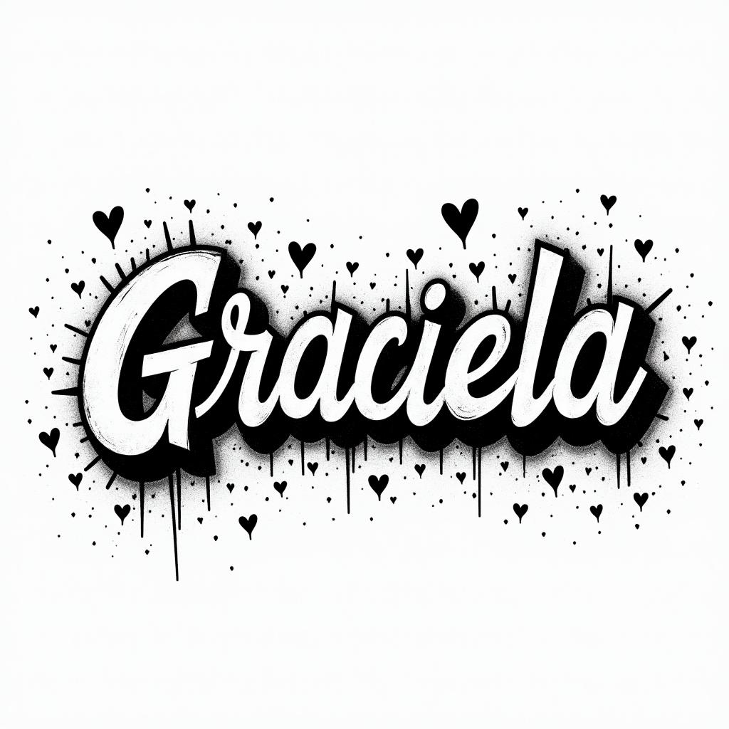 A grafitti with the name Gracielain graffiti style tattoo, featuring bold and dynamic street art elements, spray-paint texture with exaggerated lines and expressive, chaotic brushstrokes, intricate lettering incorporated with graffiti tags, symbols like hearts, stars, and wings - Variation 12