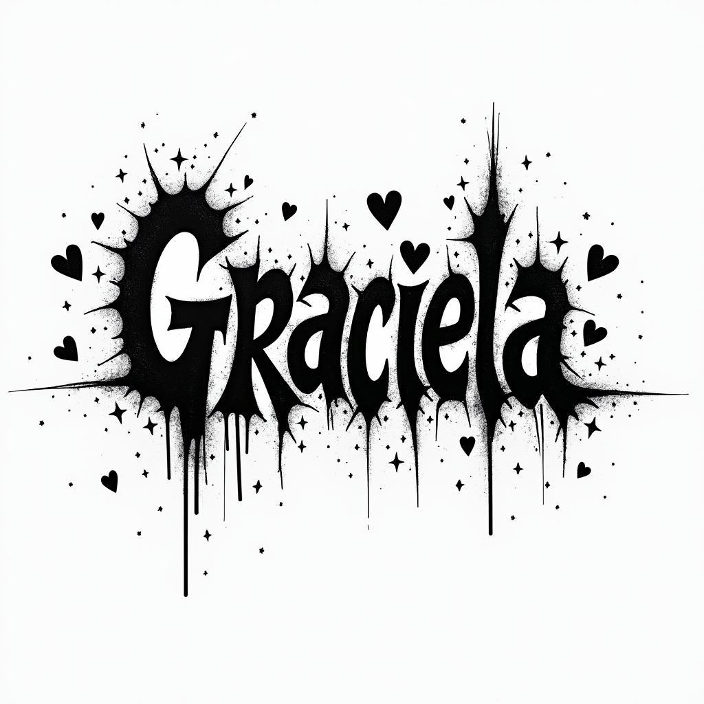 A grafitti with the name Gracielain graffiti style tattoo, featuring bold and dynamic street art elements, spray-paint texture with exaggerated lines and expressive, chaotic brushstrokes, intricate lettering incorporated with graffiti tags, symbols like hearts, stars, and wings - Variation 11