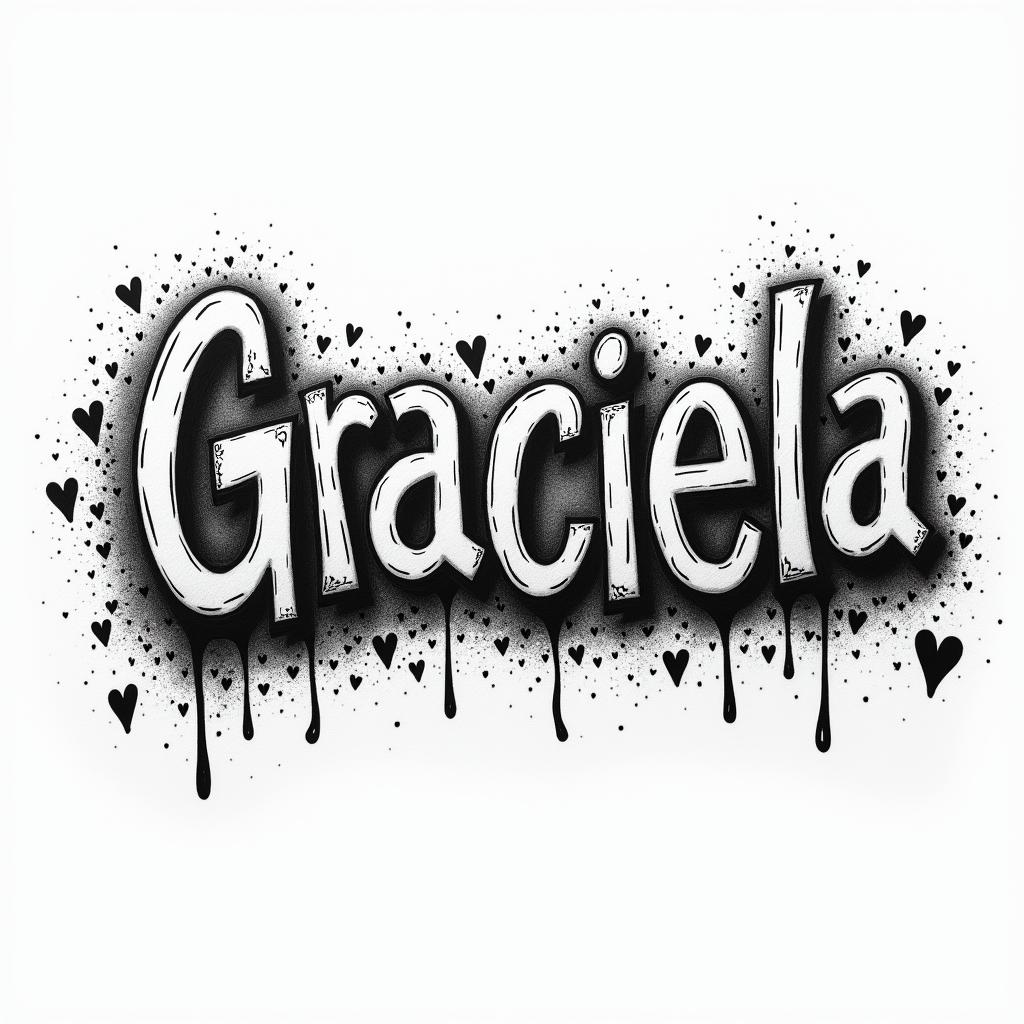 A grafitti with the name Gracielain graffiti style tattoo, featuring bold and dynamic street art elements, spray-paint texture with exaggerated lines and expressive, chaotic brushstrokes, intricate lettering incorporated with graffiti tags, symbols like hearts, stars, and wings - Variation 8