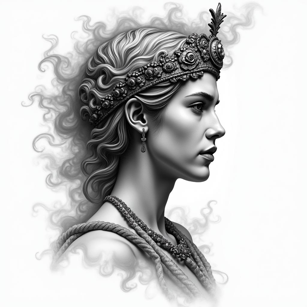 Athena, the goddess of war, firehigly detailed tattoo - Variation 38