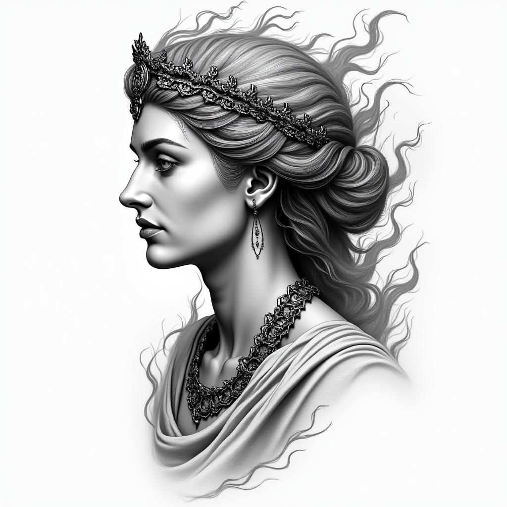 Athena, the goddess of war, firehigly detailed tattoo - Variation 40