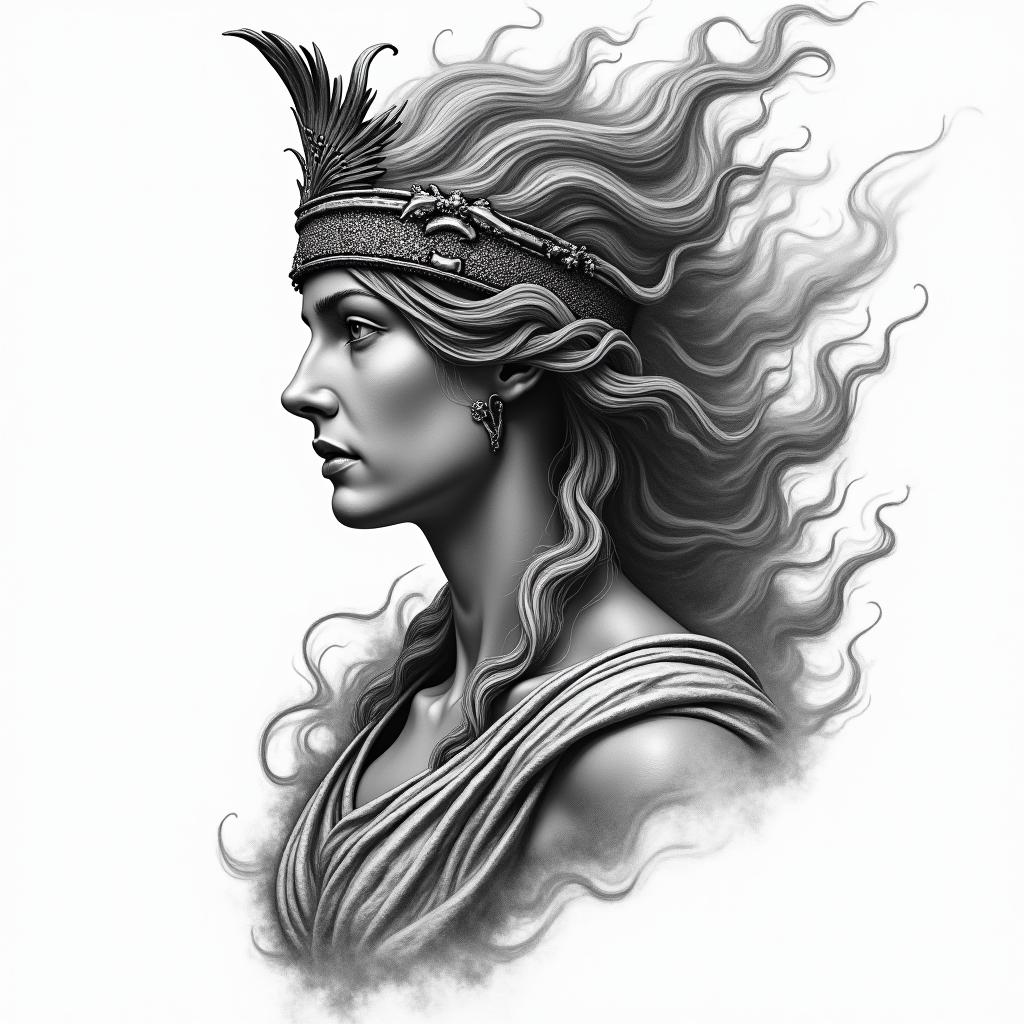 Athena, the goddess of war, firehigly detailed tattoo - Variation 37