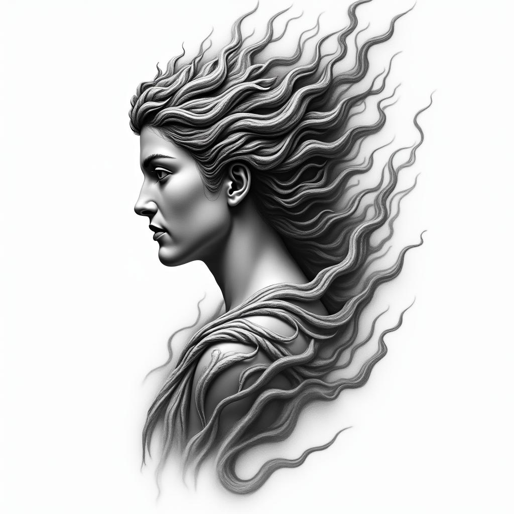 Athena, the goddess of war, firehigly detailed tattoo - Variation 39