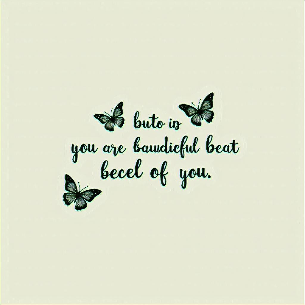Short, beautiful phrase with butterflies.minimalist text-based tattoo, Monospace font ultra-realistic, perfectly placed, high-quality font design, photo-realistic shading, 8k, high quality, finely detailed typograph - Variation 1