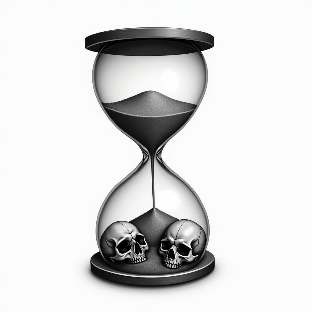 Hourglass with sand and skullsin realism tattoo style, featuring a highly detailed, lifelike, capturing every detail, photorealistic, ultra realistic, intricate shading, smooth and sharp,  