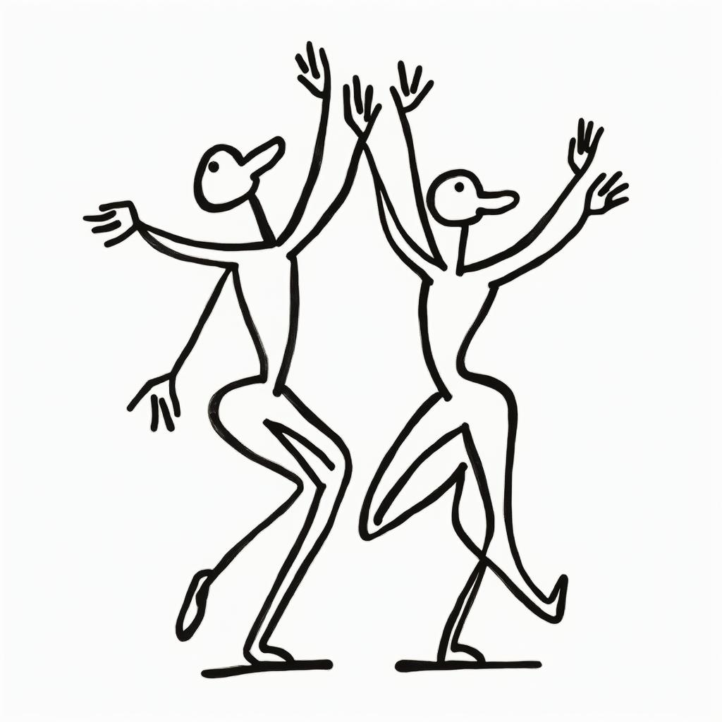 Salvador Eloy Sagittarius Mexicoabstract dancing figures in Keith Haring style, featuring bold black outlines and solid color fills, figures posed in dynamic and playful dance movements, minimalist design - Variation 2